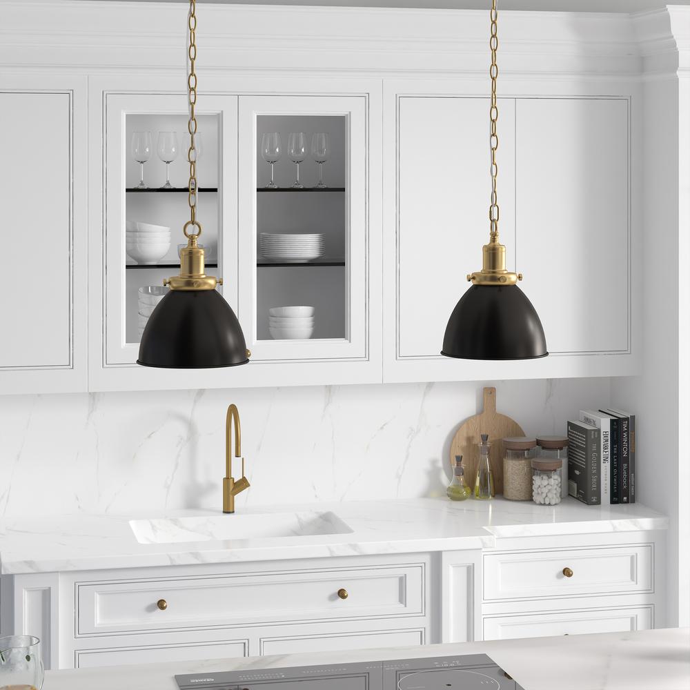 8" Wide Pendant with Metal Shade in Blackened Bronze/Brass/Blackened Bronze