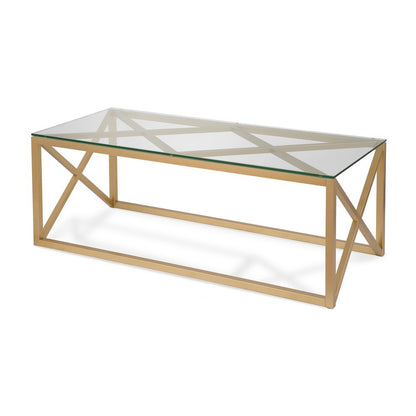 Henn&Hart 46" Rectangular Glass Coffee Table with Sled Base for Living Room