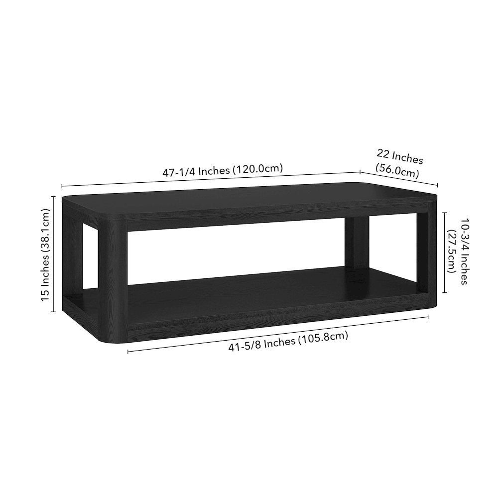 Stellan 47" Wide Rectangular Coffee Table in Black Grain