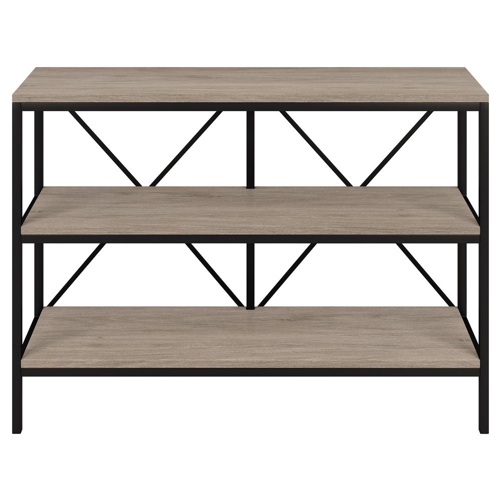 Kira 42" Wide Rectangular Console Table in Blackened Bronze/Antiqued Gray Oak