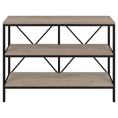 Kira 42" Wide Rectangular Console Table in Blackened Bronze/Antiqued Gray Oak