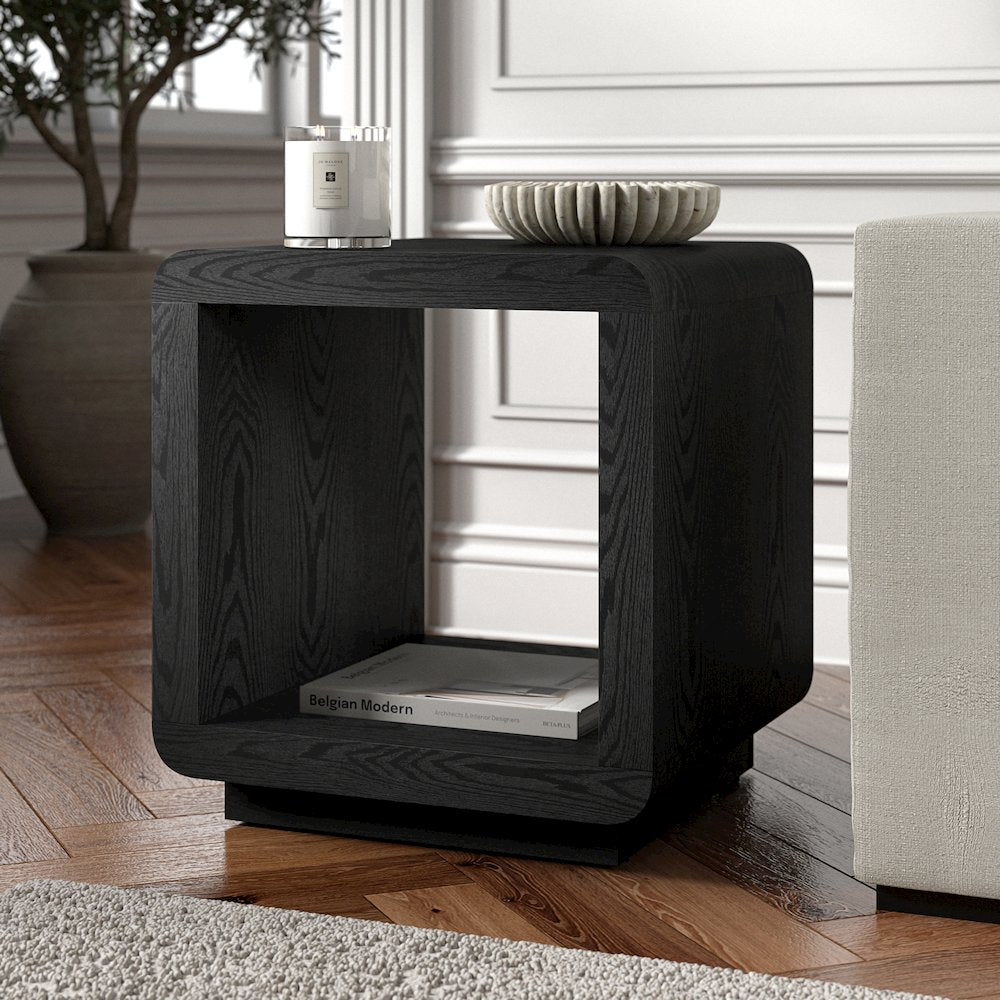 Henn&Hart 20" Modern Square End Table, Side Table, Nightstand with Plinth Base