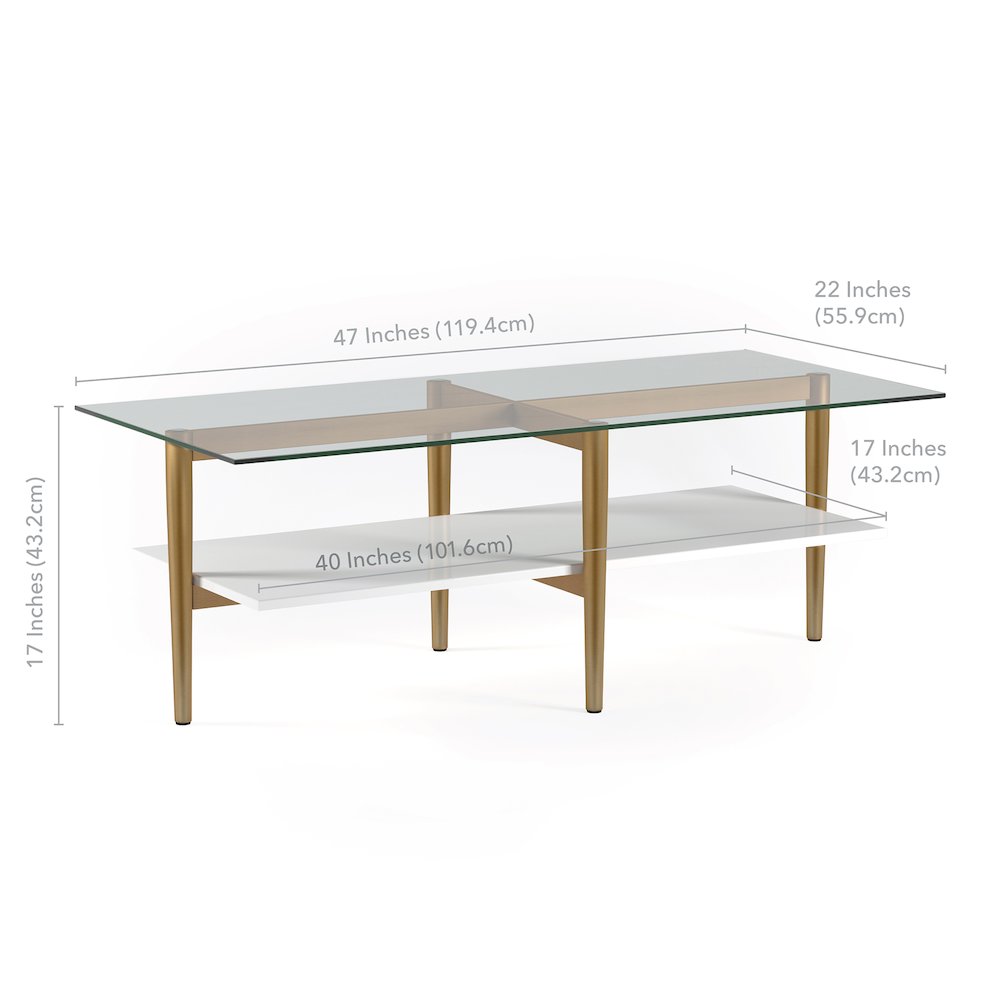Henn&Hart 47" Rectangular Wood Coffee Table with Glass Top and Wood Open