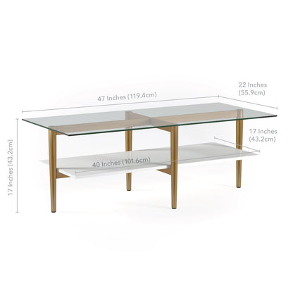 Henn&Hart 47" Rectangular Wood Coffee Table with Glass Top and Wood Open