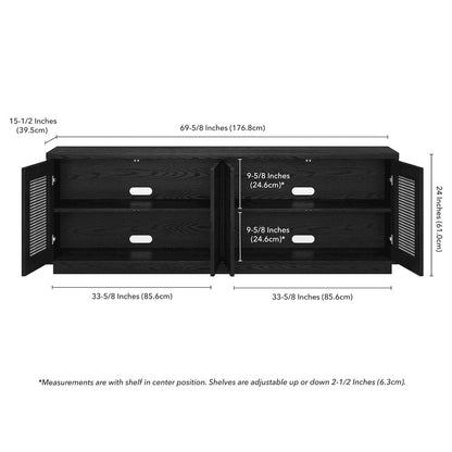 Pryce Rectangular TV Stand for TV's up to 78" in Black Grain/Black Rattan