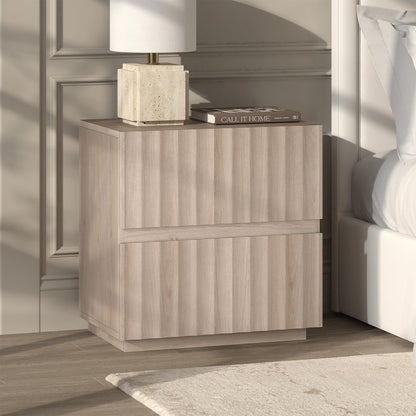 Henn&Hart 24'' Fluted Modern Rectangular Nightstand, Side Table with 2 Ribbed