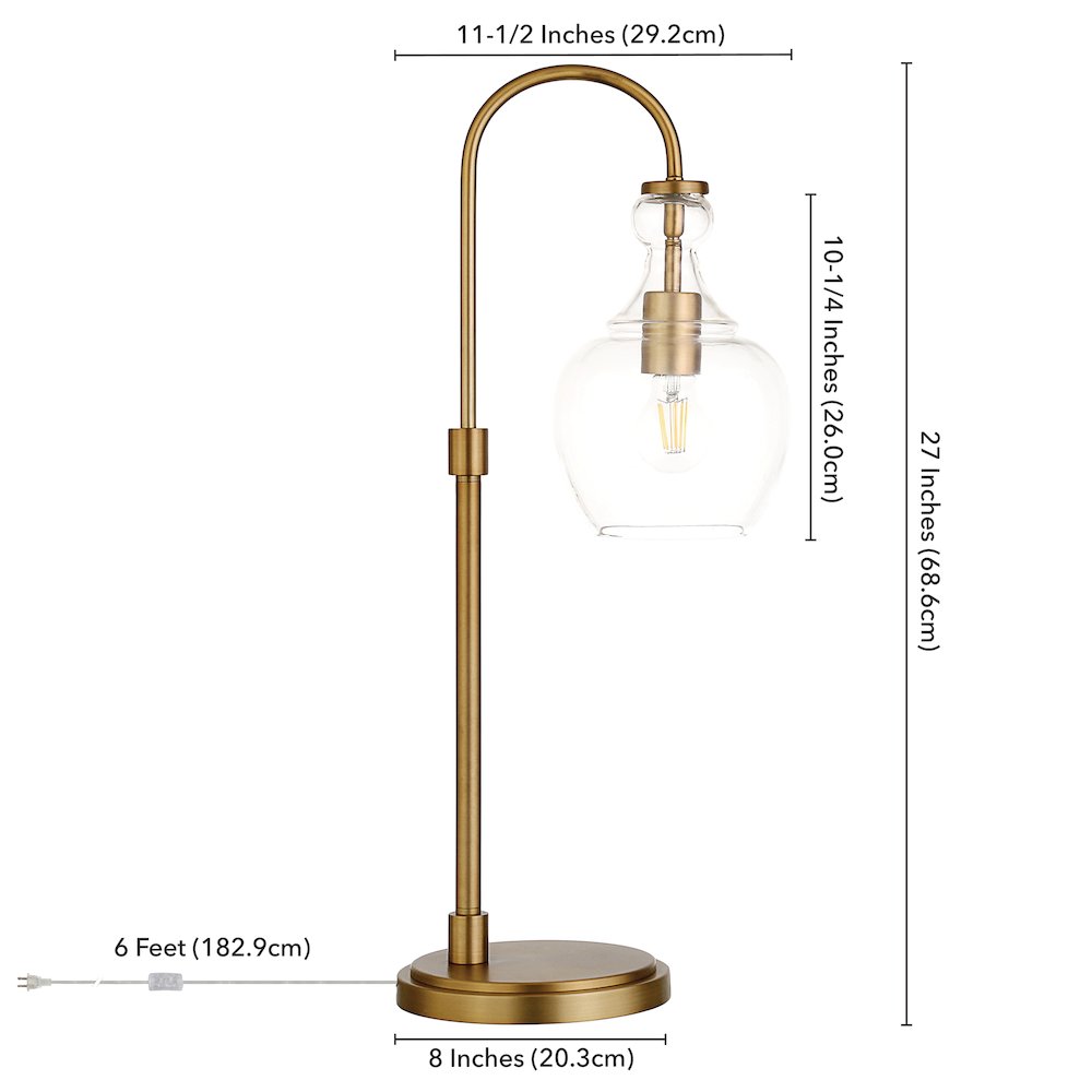 27" Mid-Century 1-Light Table Lamp with Clear Glass Dome Shade, Brushed Gold