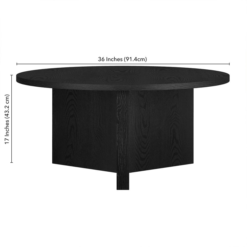 Anders 36" Wide Round Coffee Table in Black Grain