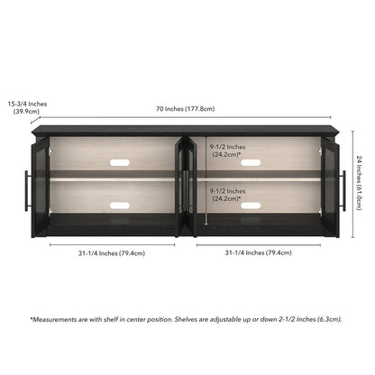 Rectangular TV Stand for TV's up to 78" with Glass Doors in Black Grain