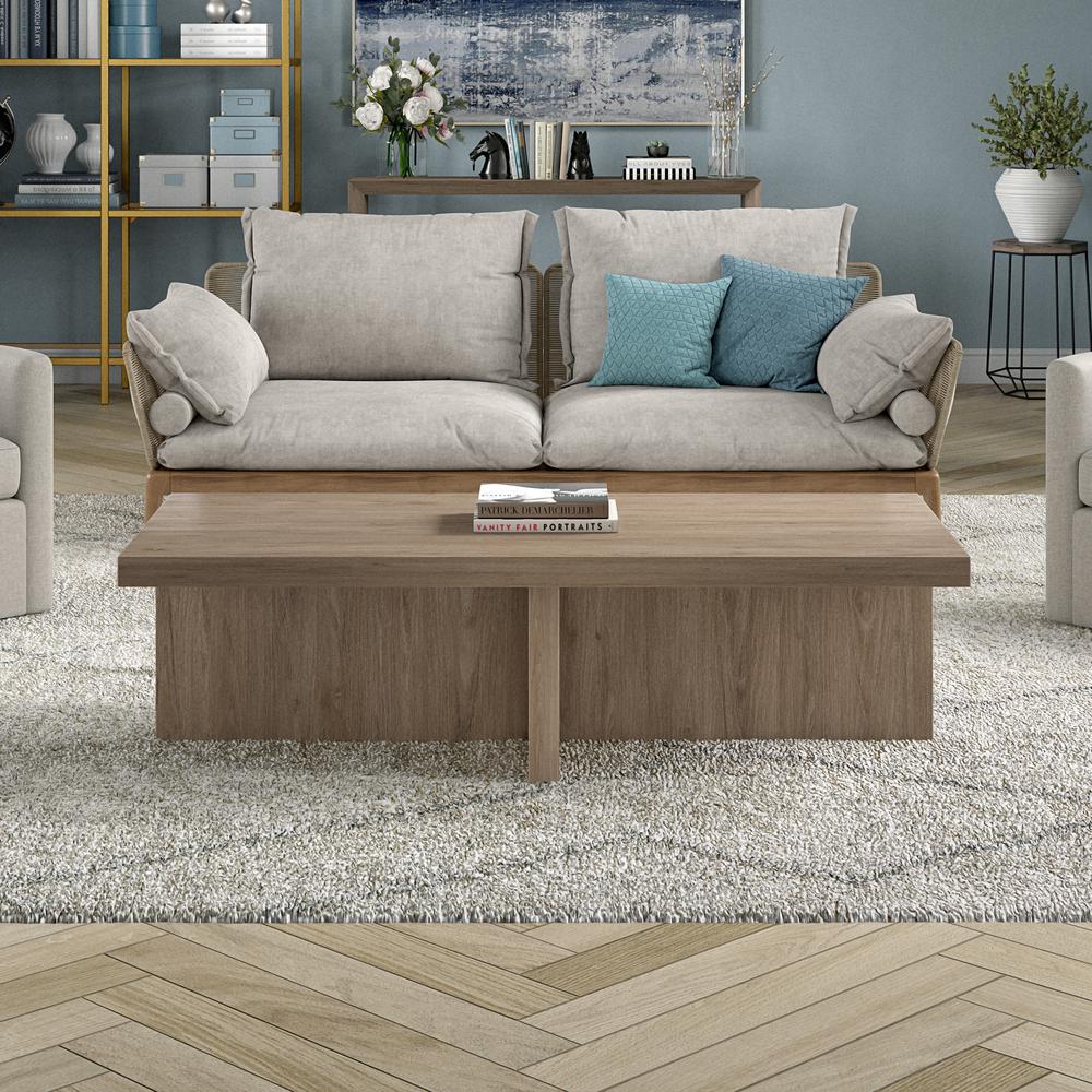 Elna 54" Wide Rectangular Coffee Table in Antiqued Gray Oak
