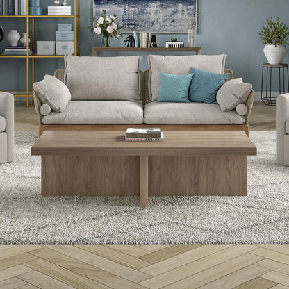 Elna 54" Wide Rectangular Coffee Table in Antiqued Gray Oak