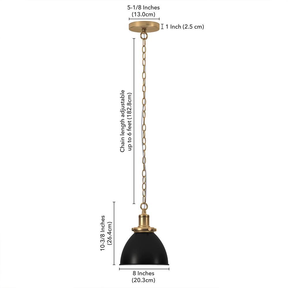 8" Wide Pendant with Metal Shade in Blackened Bronze/Brass/Blackened Bronze