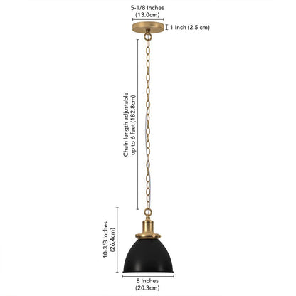 8" Wide Pendant with Metal Shade in Blackened Bronze/Brass/Blackened Bronze