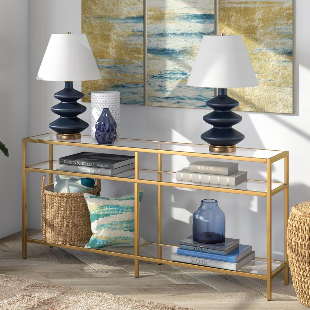 Sivil 64'' Wide Rectangular Console Table in Brass