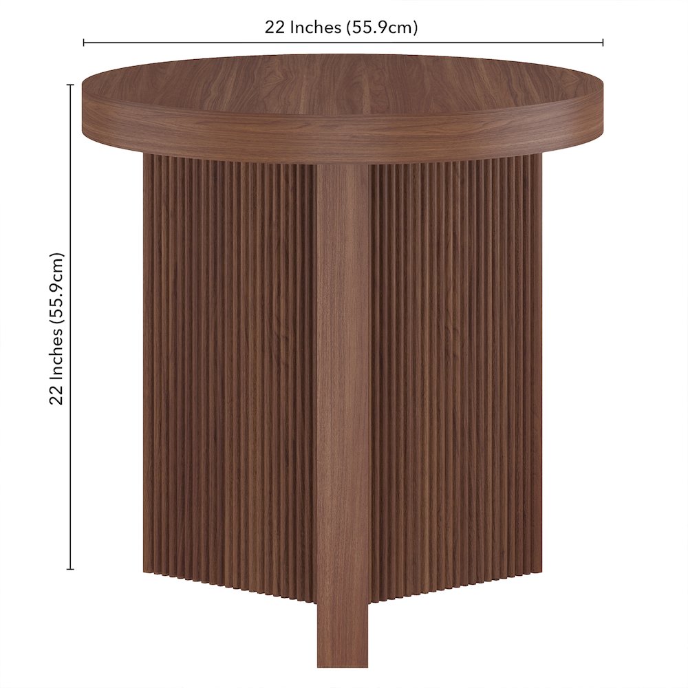 Henn&Hart 22'' Fluted Scandinavian Round End Table Ribbed Side Table, Nightstand