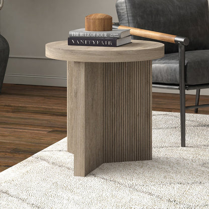 Holm 22" Wide Round Side Table in Antiqued Gray Oak