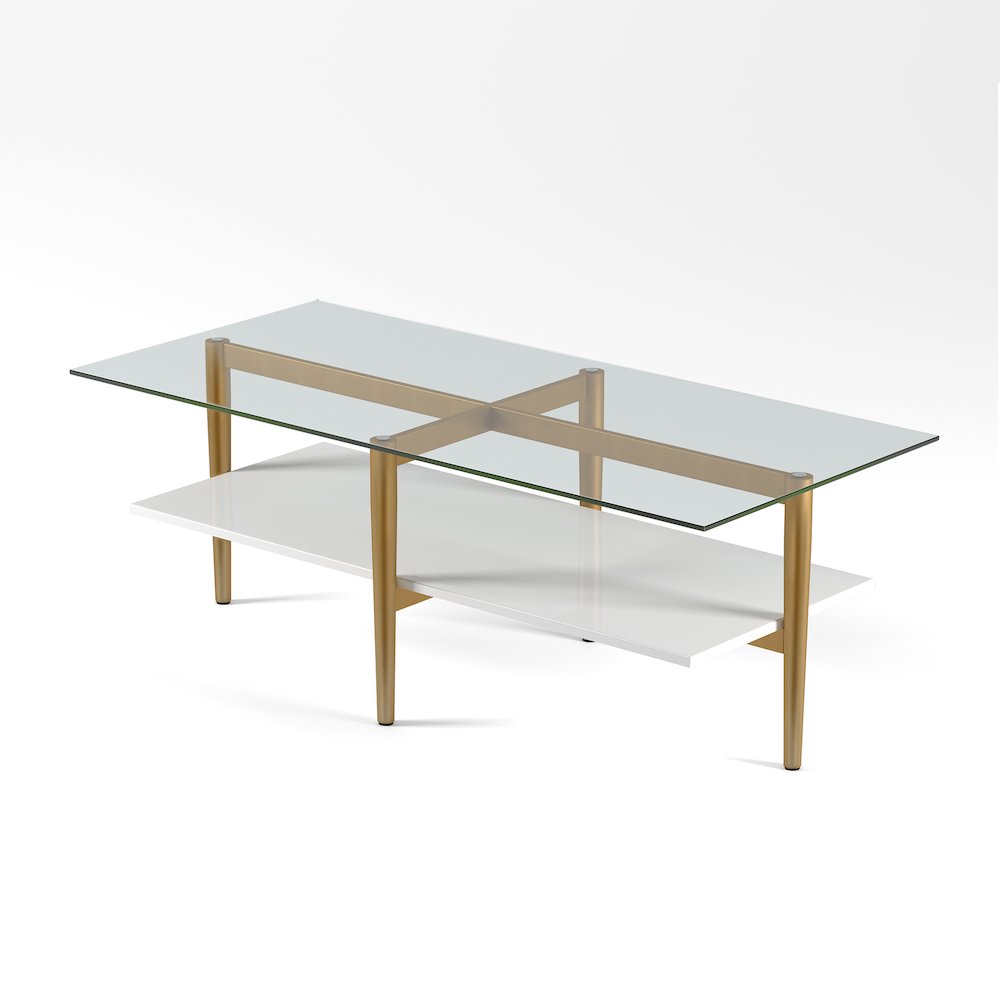 Henn&Hart 47" Rectangular Wood Coffee Table with Glass Top and Wood Open