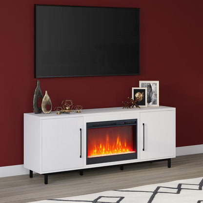 Julian Rectangular TV Stand with Crystal Fireplace for TV's up to 80" in White
