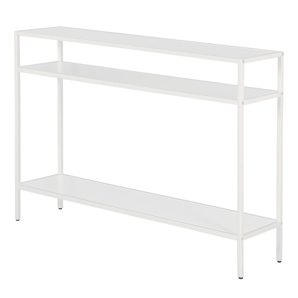 42" Metal Rectangular Console Table Entryway with Metal Shelves, Flat White