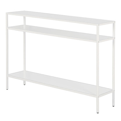 42" Metal Rectangular Console Table Entryway with Metal Shelves, Flat White