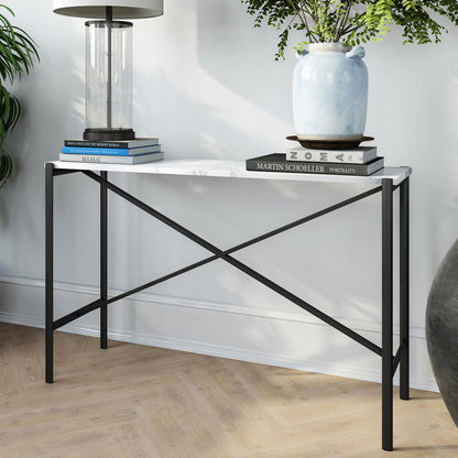 Braxton 46'' Wide Rectangular Console Table with Faux Marble Top in Blackened Bronze