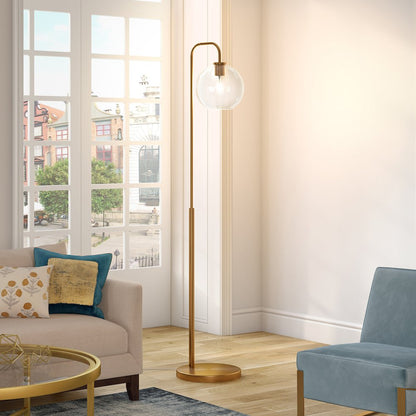 62" Modern 1-Light Floor Lamp with Clear Glass Globe Shade, Gold