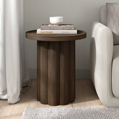 Henn&Hart 20'' Fluted Round End Table, Modern Side Table Ribbed Night Stand for