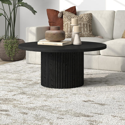 Rollan 32" Wide Round Coffee Table in Black Grain