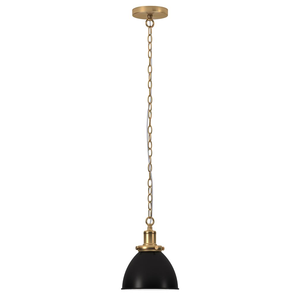 8" Wide Pendant with Metal Shade in Blackened Bronze/Brass/Blackened Bronze