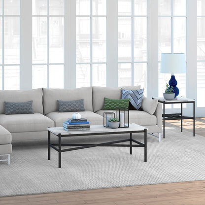 46" Rectangular Coffee Table with Faux Marble Top, Black
