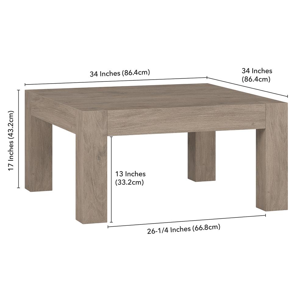 Langston 34" Wide Square Coffee Table in Antiqued Gray Oak