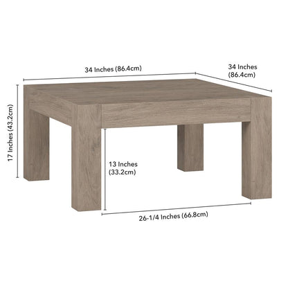 Langston 34" Wide Square Coffee Table in Antiqued Gray Oak