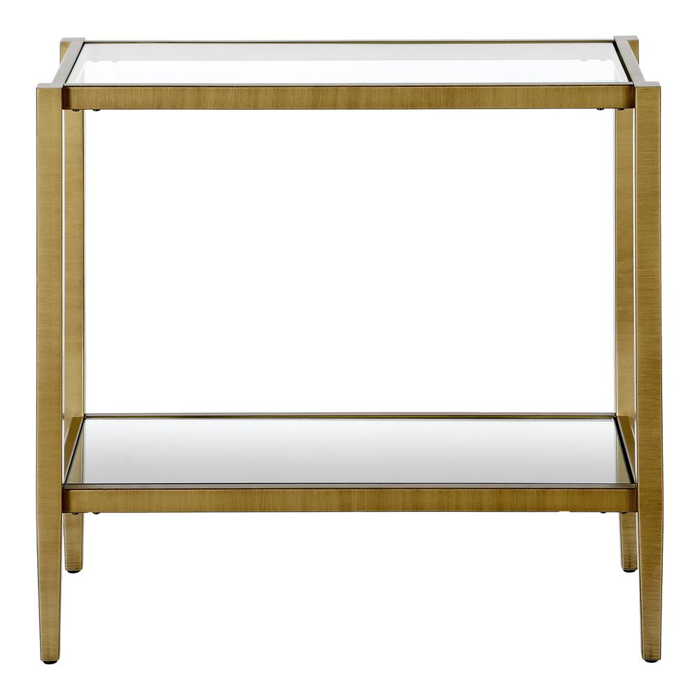 Hera 24'' Wide Rectangular Side Table with Glass Shelf in Antique Brass