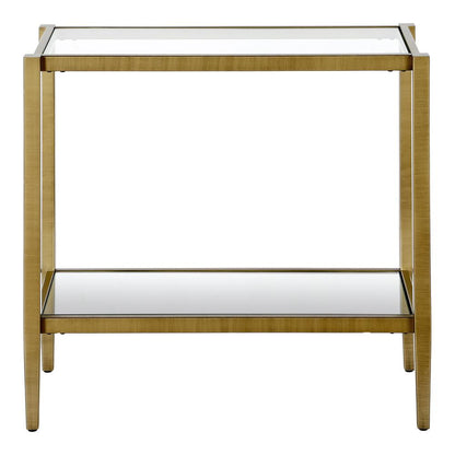Hera 24'' Wide Rectangular Side Table with Glass Shelf in Antique Brass