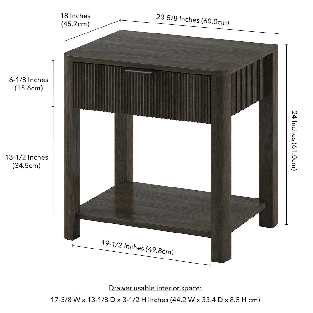 Henn&Hart 24" Fluted Modern Rectangular Nightstand, Side Table with a Storage
