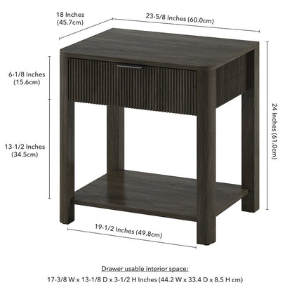 Henn&Hart 24" Fluted Modern Rectangular Nightstand, Side Table with a Storage