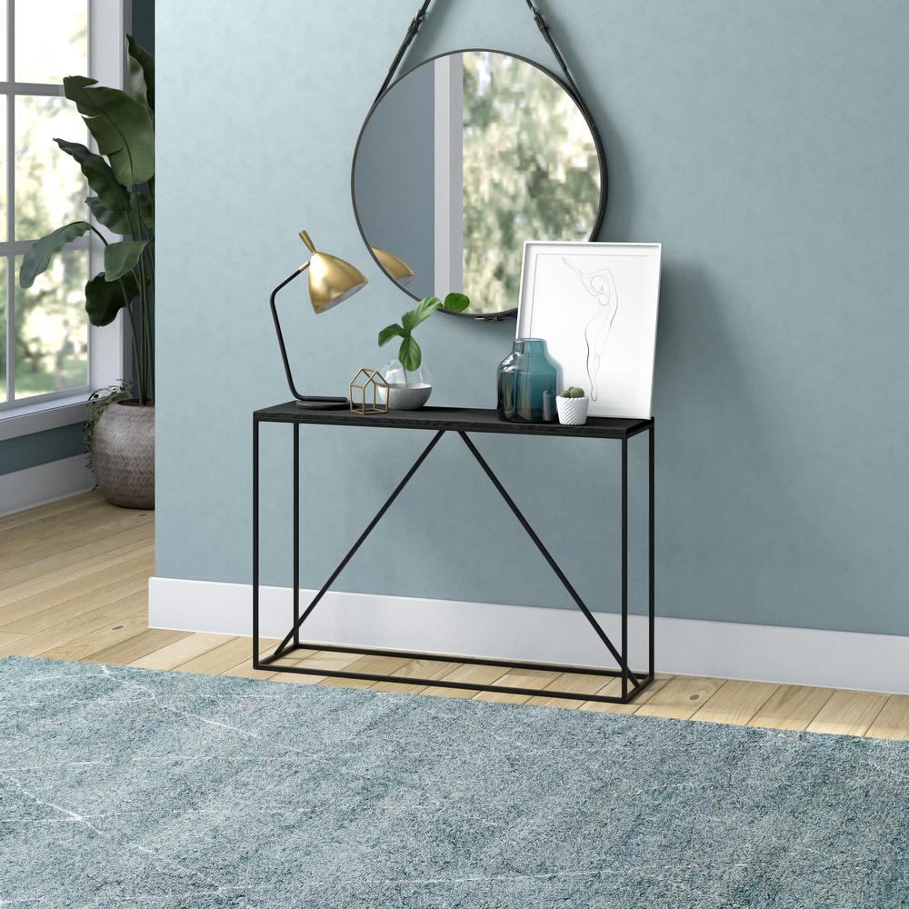 Nia 45" Wide Rectangular Console Table in Blackened Bronze/Black Grain