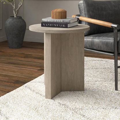 Anders 20" Wide Round Side Table in Antiqued Gray Oak