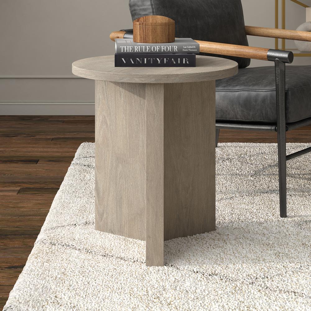 Anders 20" Wide Round Side Table in Antiqued Gray Oak