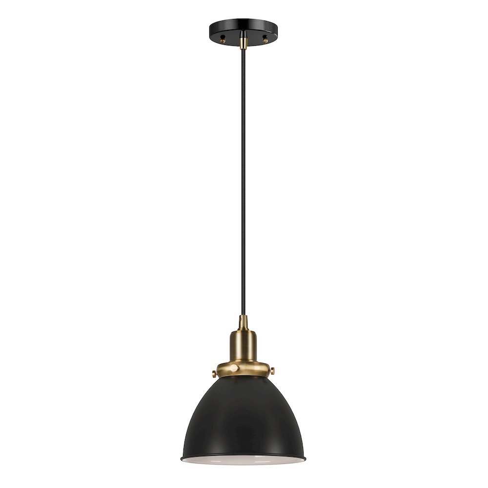 8" Two-Toned Pendant Light Fixture with Black Shade and 8' Cord, Ebony/Gold