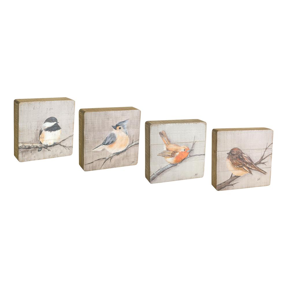 Bird Plaque (Set of 4) 8"H Wood