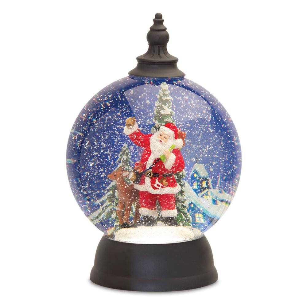 Santa in Sleigh Snow Globe 9.25"H Acrylic 6 Hr Timer 3 AA Batteries