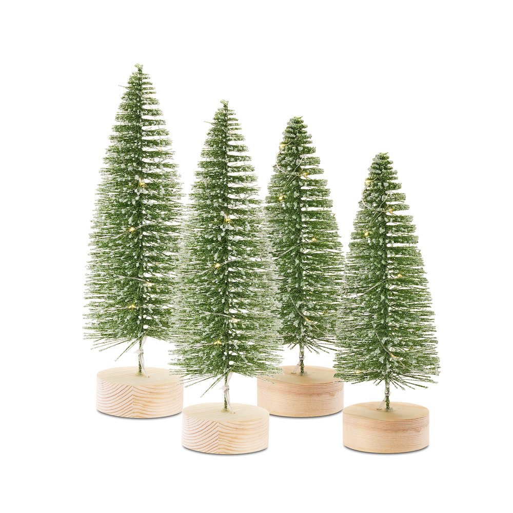 Tree with LED (Set of 4) 10.75"H, 14"H Plastic 6 Hr Timer 3 AAA Batteries