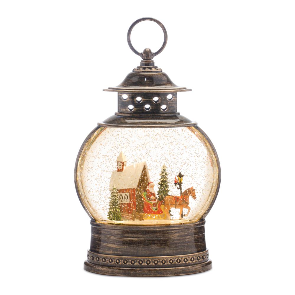 Snow Globe Covered Bridge and Sleigh 11.5"H Plastic