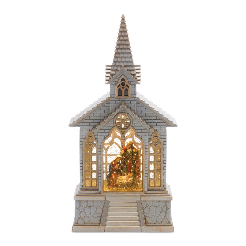 Snow Globe Church & Holy Family 11.25"H Plastic