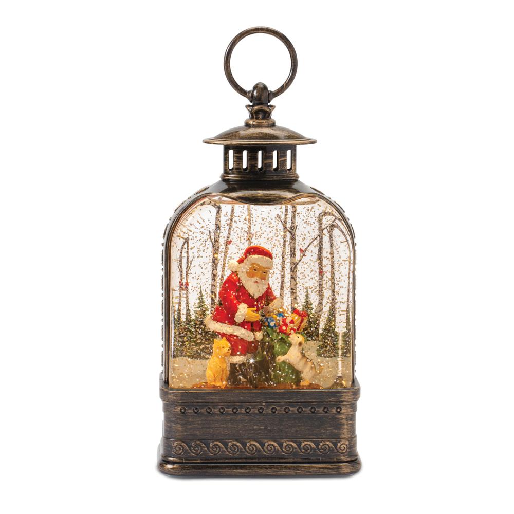 Snow Globe Santa and Dog 11.25"H Plastic