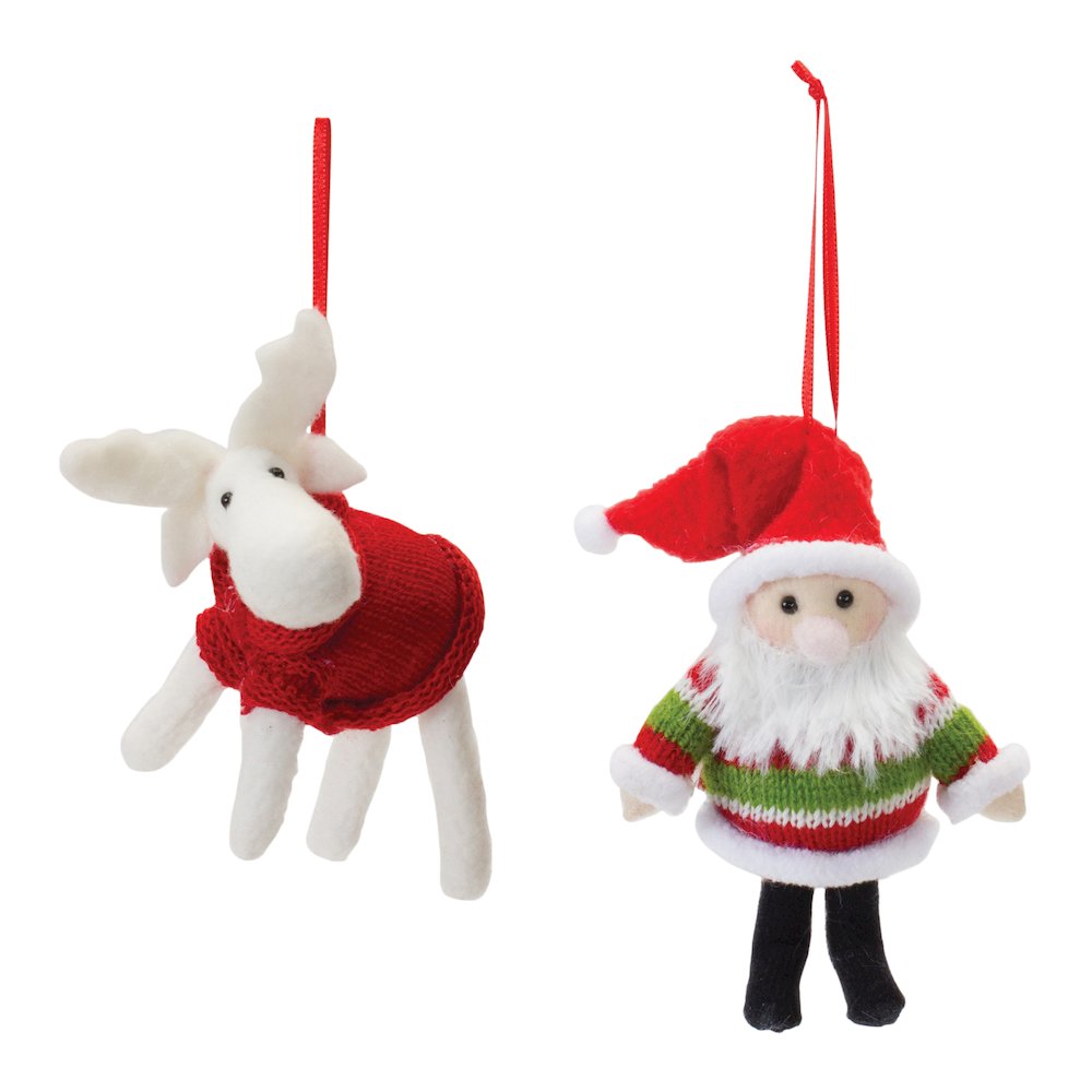 Santa and Moose Ornament (Set of 12) 4.25"H, 5.25"H Foam/Polyester
