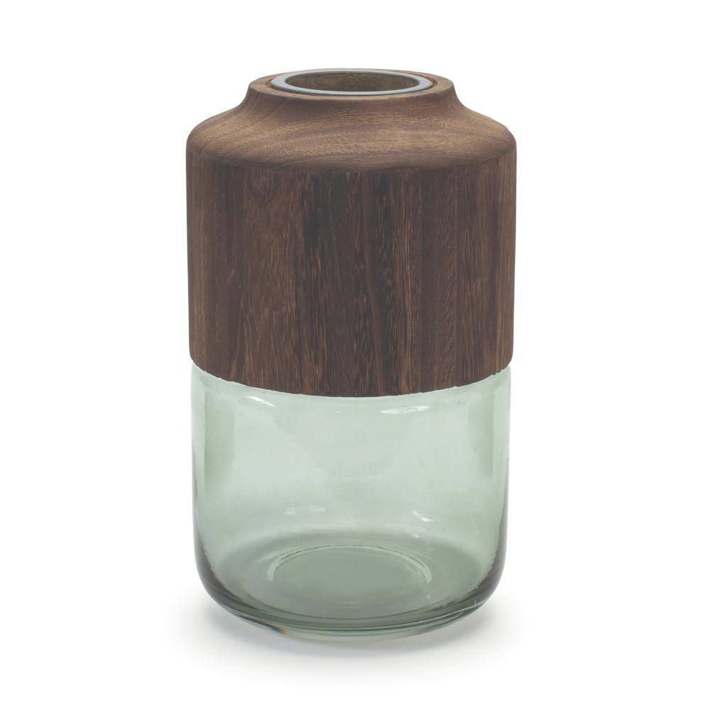 Container 11"H Glass/Wood