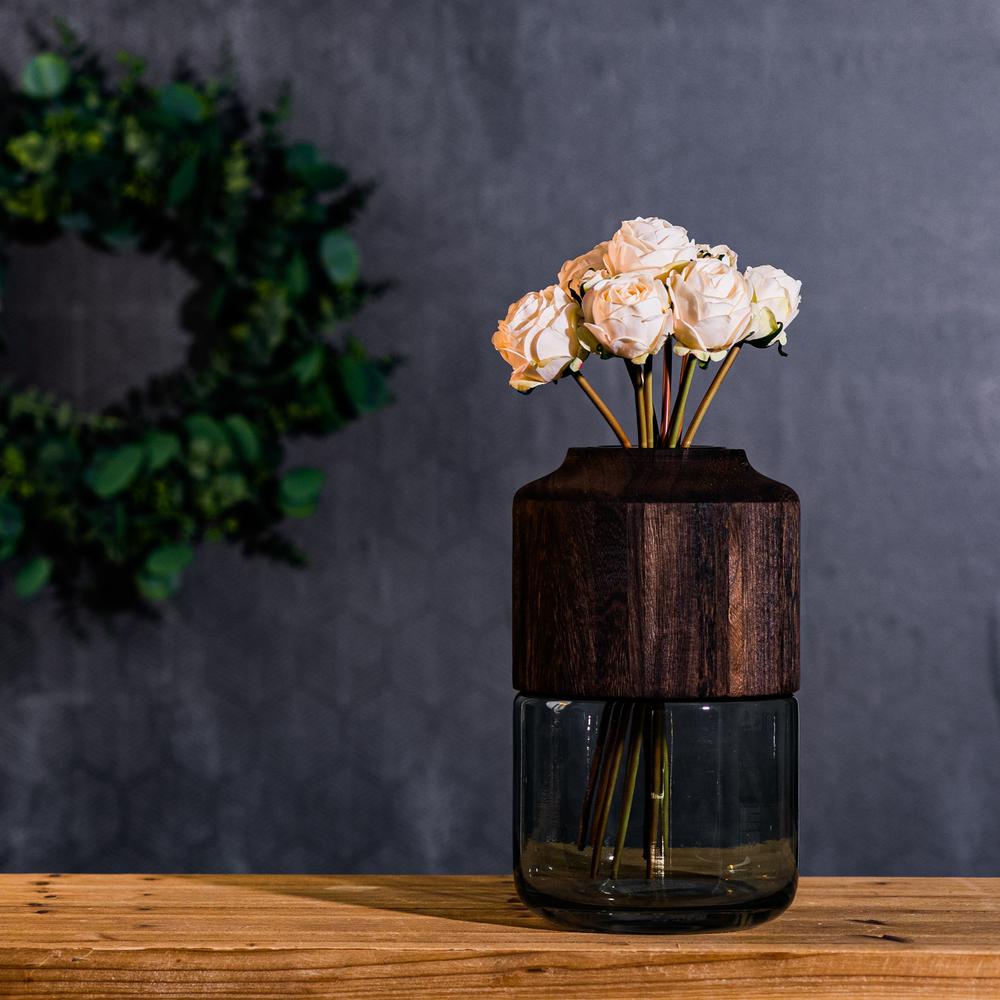 Container 11"H Glass/Wood