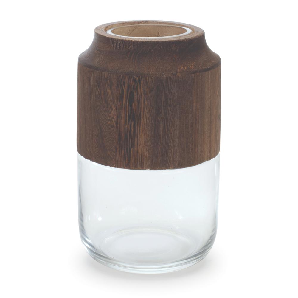 Container 5.5"D x 9"H Glass/Wood